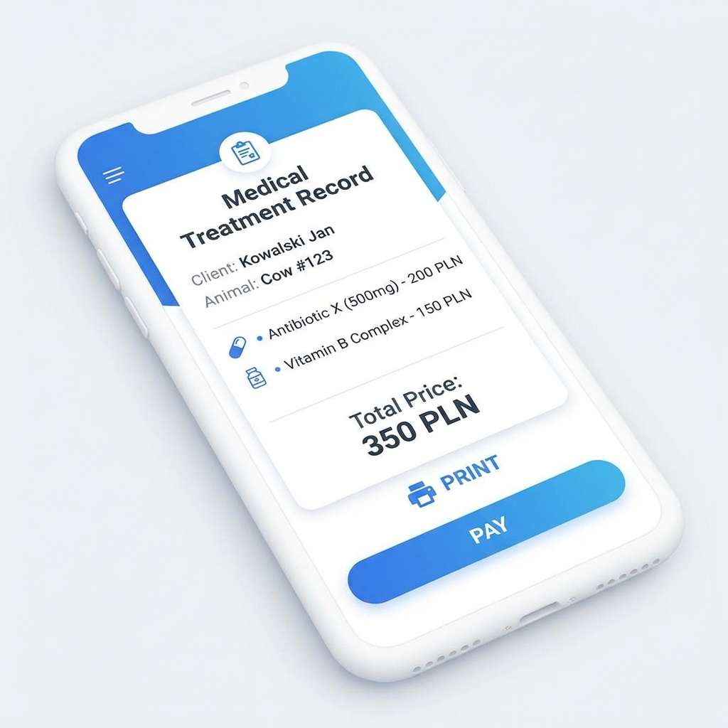 Widok karty leczenia i rozliczenia w telefonie